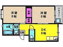 阪急嵐山線 松尾大社駅 徒歩10分の賃貸マンション 3階2DKの間取り