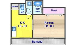 ネオハイム松尾 1DKの間取図画像