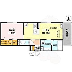 GRAMM六地蔵 B棟 3階1LDKの間取り