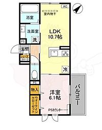 GRAMM六地蔵 A棟 2階1LDKの間取り