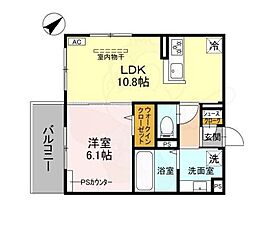 GRAMM六地蔵 A棟 2階1LDKの間取り