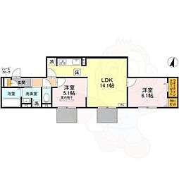 GRAMM奥海印寺　EAST 1階2LDKの間取り