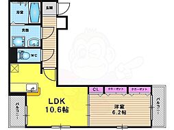 京阪本線 中書島駅 徒歩32分の賃貸アパート 3階1LDKの間取り