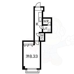 プラネシア星の子山科駅前 2階1Kの間取り