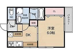 スパイラル2 3階1DKの間取り