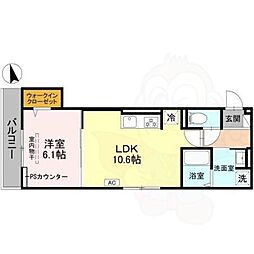 GRAMM御陵荒木C 2階1LDKの間取り