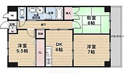 ノイシュロス御室南 6階3DKの間取り