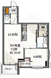Side西ノ京 1階1LDKの間取り