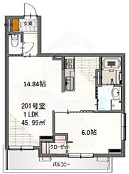 Side西ノ京 2階1LDKの間取り