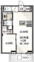 Side西ノ京 2階1LDKの間取り