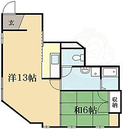 カインドリーミヤコ 1階1LDKの間取り