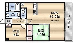グランビュー葛野 3階2LDKの間取り