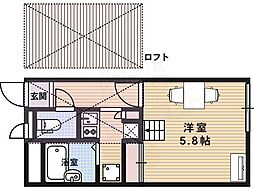 プレジール太秦 2階1Kの間取り
