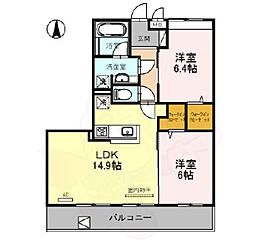 Bnext嵯峨 3階2LDKの間取り