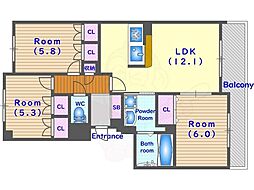 パインフィールド洛西 2階3LDKの間取り