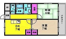 ラコルレ川政 4階2DKの間取り