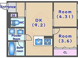 グレース吉祥院 2階2DKの間取り