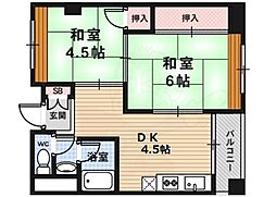 リエス西院 3階2DKの間取り