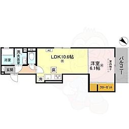 GRAMM桂北滝川 C棟 1階1LDKの間取り