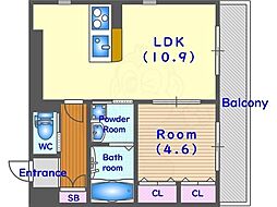 Carre heureux GOJO 1階1LDKの間取り