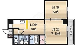 グラン・リヴィエール西京極 2階2LDKの間取り