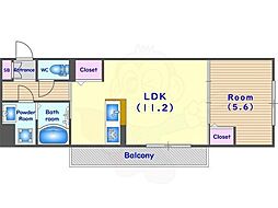 仮称)右京区嵯峨野芝野町ハイツ 1階1LDKの間取り