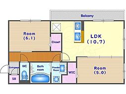 仮称)右京区嵯峨野芝野町ハイツ 1階2LDKの間取り