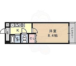 グランブルー 4階1Kの間取り