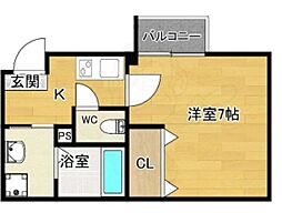 VEGAS西ノ京　A 1階1Kの間取り