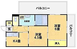 第3シャトーウメダ 3階2Kの間取り