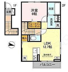 キャッスルヴュー山口 2階1LDKの間取り