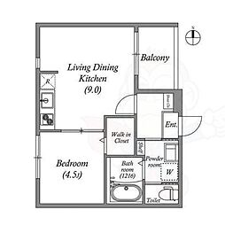 ボヌール太秦 2階1LDKの間取り