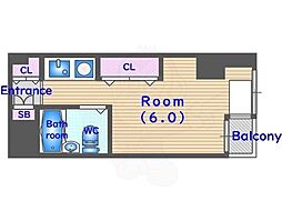 WEST-1 5階ワンルームの間取り