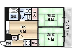 サンライブマンション1 2階2DKの間取り