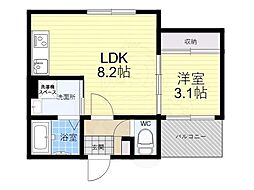 京阪本線 淀駅 徒歩8分の賃貸アパート 3階1LDKの間取り