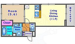 D-room葛野大路御池 3階1LDKの間取り