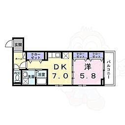 梅津東構口町アパート 3階1DKの間取り