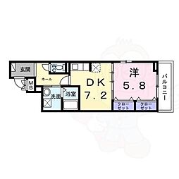 梅津東構口町アパート 3階1DKの間取り
