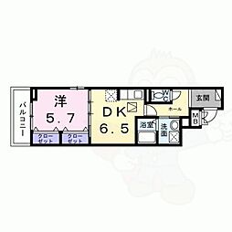 梅津東構口町アパート 1階1DKの間取り