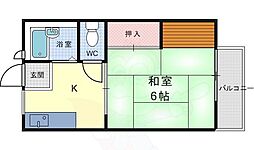 坂東ハイツ 2階1Kの間取り