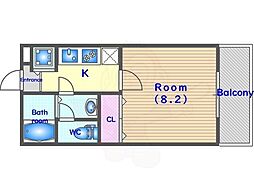 アールグランツ廬山寺千本 1階1Kの間取り