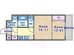 クレストタップ京都丹波口 5階2Kの間取り