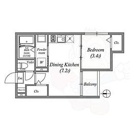 (仮称)壬生御所ノ内町B 2階1DKの間取り