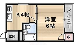 万栄ビル 2階1Kの間取り