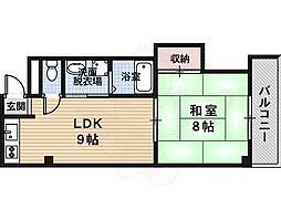 シャンドール太秦 3階1LDKの間取り