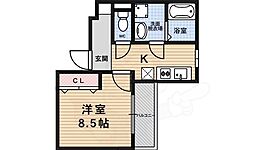 フォルムタテクラ 2階1Kの間取り
