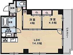 モンドール西院 4階2LDKの間取り