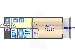 オークセブン 7階1Kの間取り