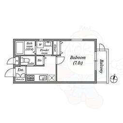 GRAND CASA TENJINGAWA 1階1Kの間取り