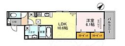 太秦レジデンスW棟 1LDKの間取図画像